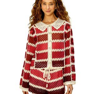 Farm Rio Colorful Crochet Granny Button-Up Cardigan MSRP $298